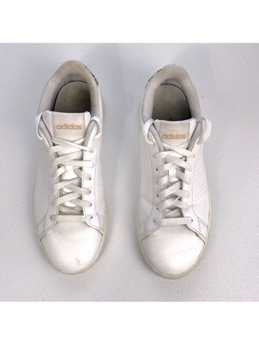 Adidas Advantage Sneakers 9.5 White Leopard Animal Accent Stan Smith Style Shoes - Picture 4 of 10